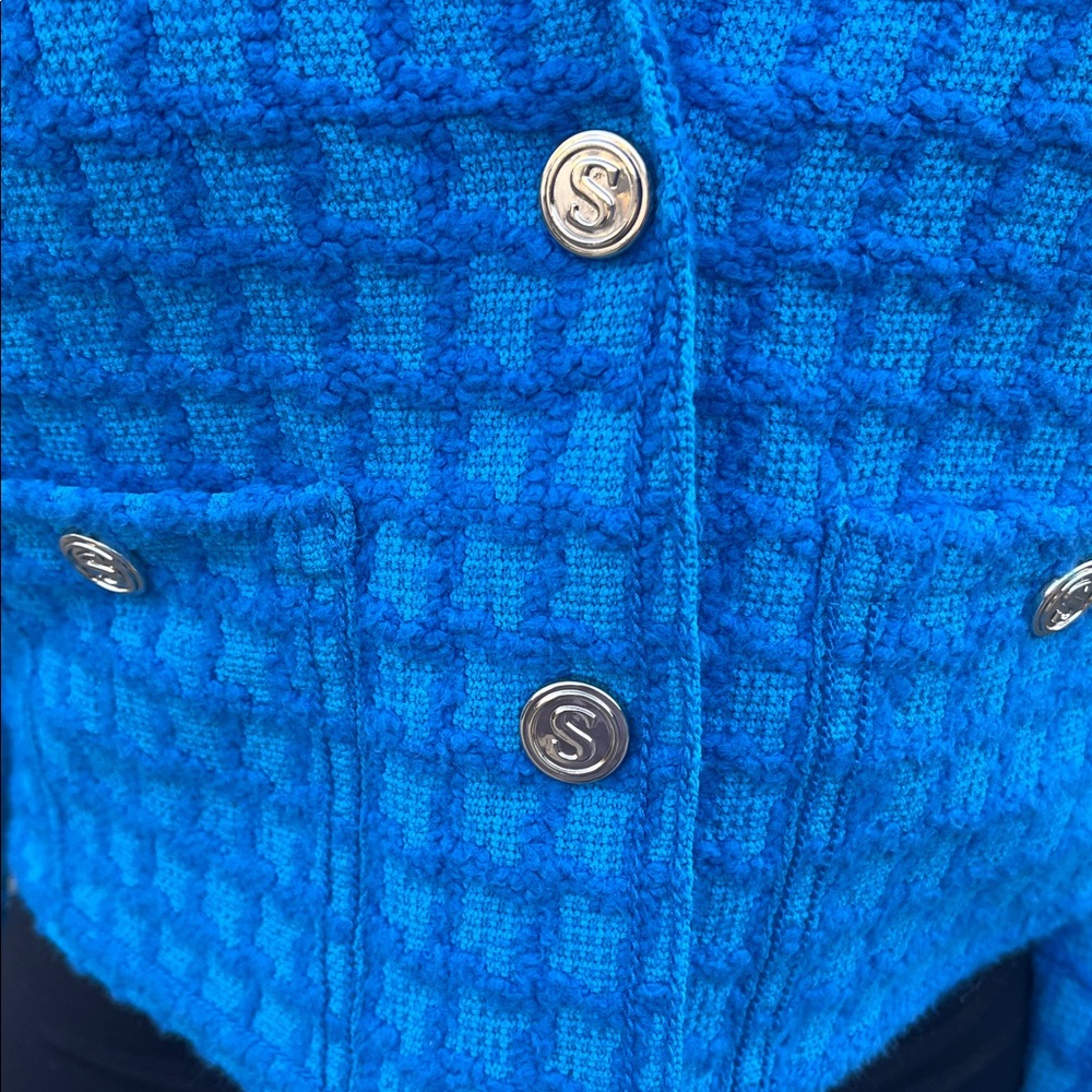 Sandro cropped blue houndstooth tweed jacket - Picture 3 of 9